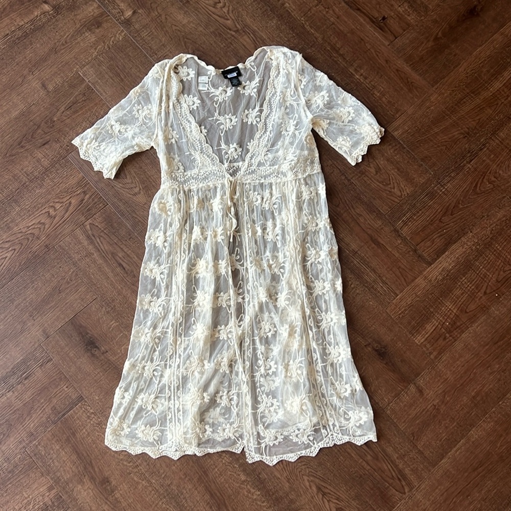 Liv Los Angeles Lace Long Cardigan Cream Sz L